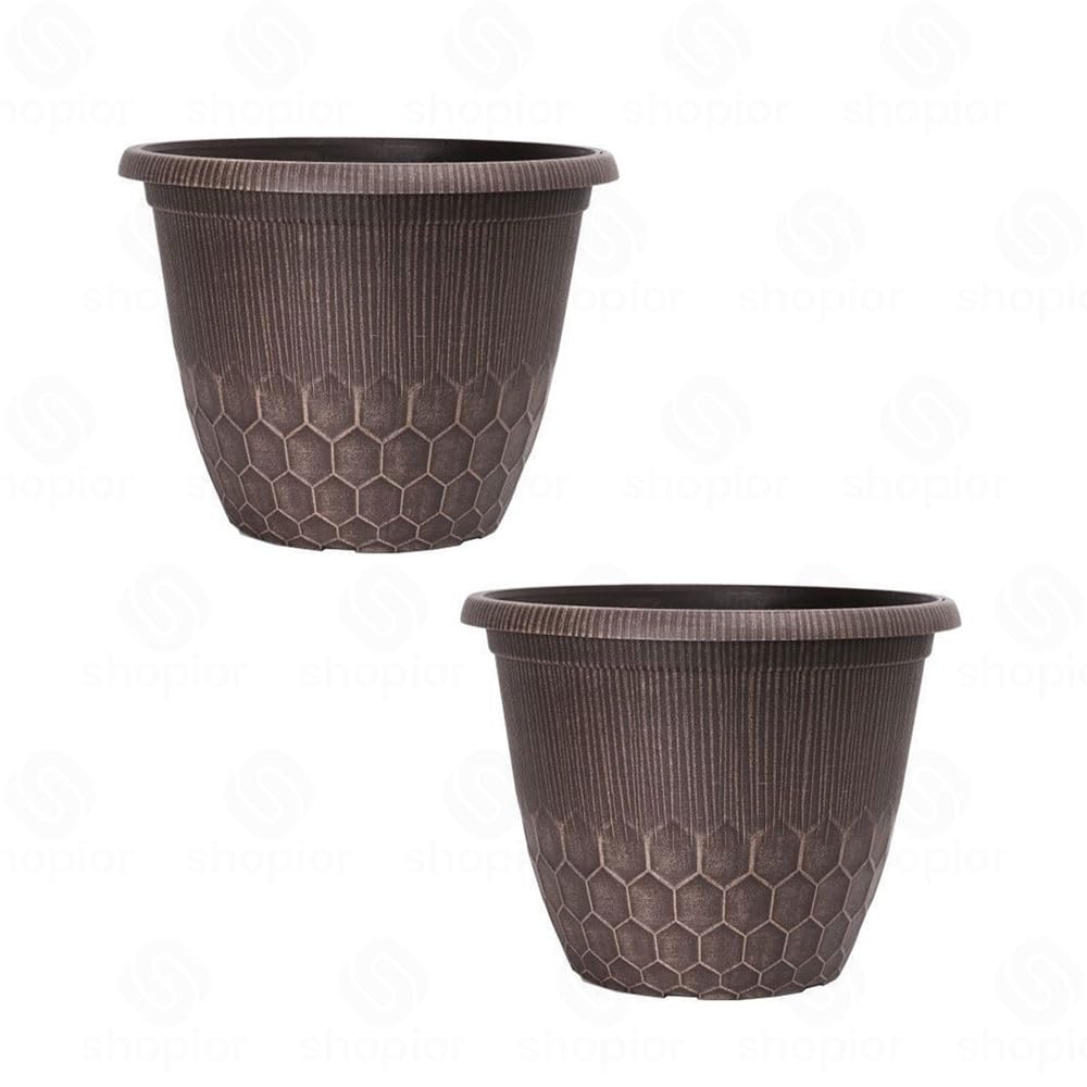 Shopior Cocoaberry - Pack 2 Bristol Planter Round Plant Pot – Decorative Plastic Indoor Outdoor Garden Planter For Flowers, Herbs | Weatherproof Uv Resistant Lightweight Flower Pot (Cocoa Berry, 30Cm - Pack 2)