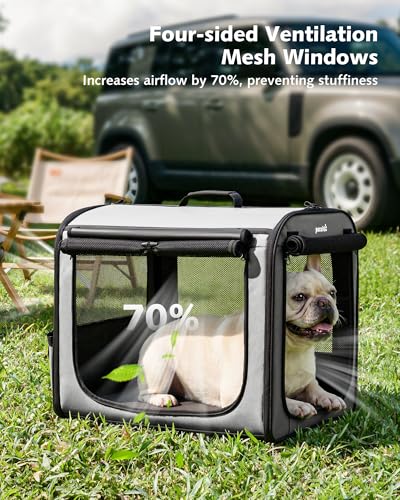 Dog Car Carrier Light Weight 24×17.7×20.5in, Foldable Dog Carrier, Gray | Easy to Assemble, Portable and Breathable Pet Carrier, Suitable for Indoor and Outdoor Use, Dog Travel Crate with Curtain - Image 7