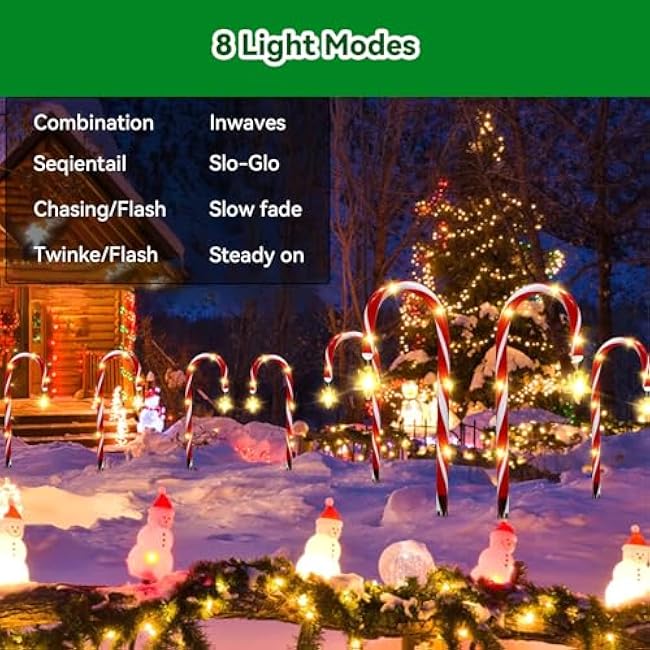 Christmas Candy Cane Pathway Lights - Solar Powered Waterproof, 6 Pack Decorative Seasonal Wedding Lights