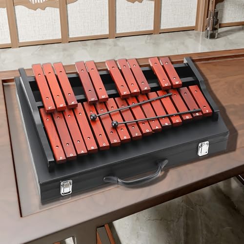 Image of Portable Professional 25 Key Xylophone Alto Wood Xylophone, Adult School Band Student Percussion Educational, diatonic scale from F to F, semitone scale from F to D (Coffee Brown)