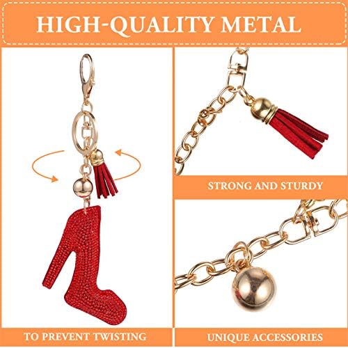 Amosfun High Heel Keychain Rhinestone Crystal Shoe Keychain Key Ring Purse Handbag Backpack Charm Car Ring Keyring Key Holder Jewelry Gift Red