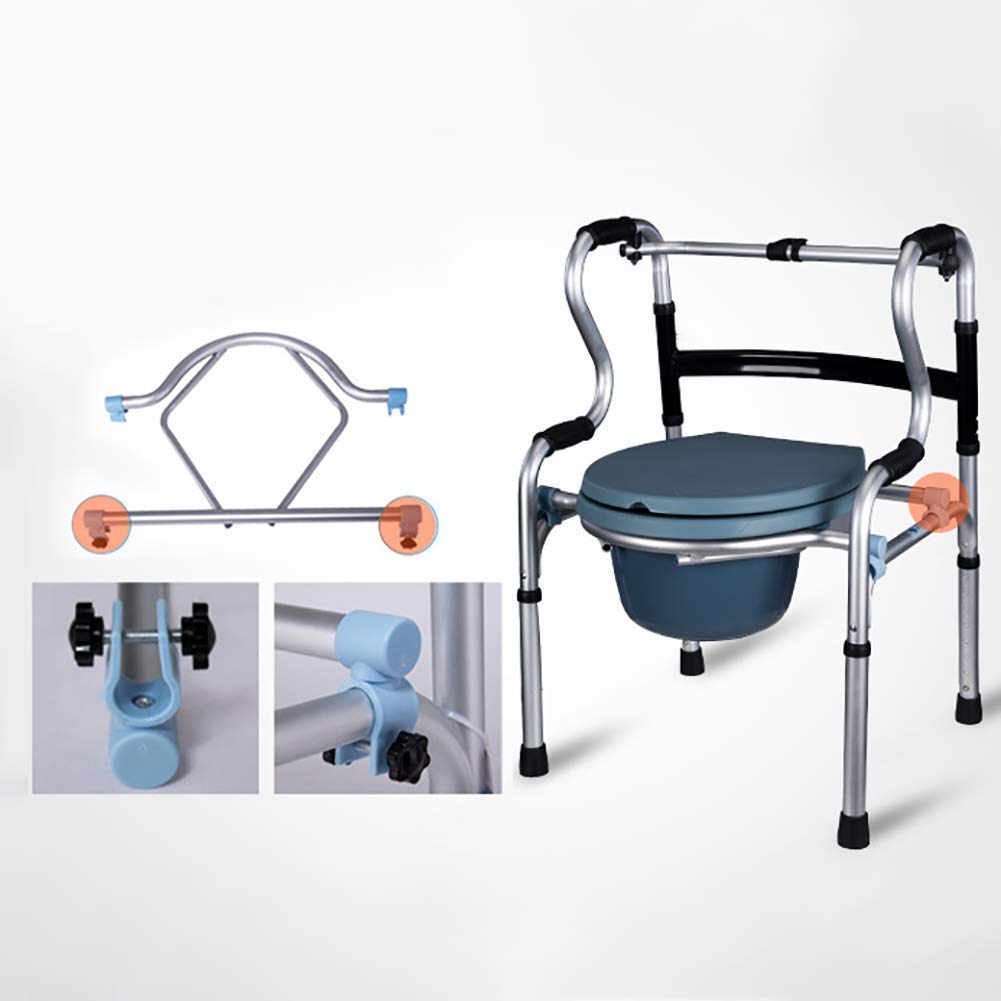 Cesta para Andador para Ancianos, Silla con Inodoro con Ruedas Multifuncional para Ancianos Cesta para Andador para Ancianos Cesta Plegable 8 Ajustes de Altura con Freno para Cada