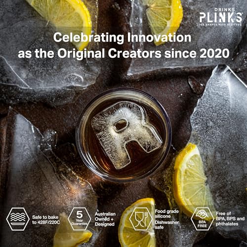 DrinksPlinks Letter R Ice Cube Mold - Custom Silicone Bourbon Ice Cube Molds – Personalized Monogram R Large Tray for Cocktails & Initials Drinks - Big Whiskey Trays - Fun Customized Gifts