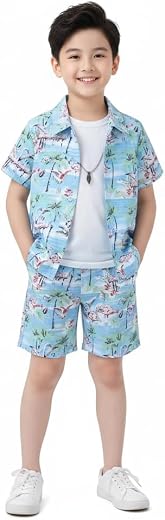STYLISTARTIST Boys Cotton Printed Co-Ords Set - Baby Kids Summer Shirt &amp; Shorts Pair, Casual Childrens Wear Toddler Clothi...