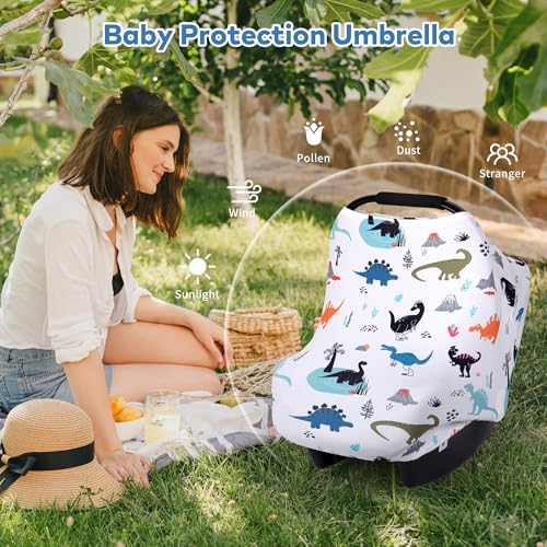 Image of Rquite All-in-1 Car Seat Cover Baby, Carseat Covers for Girl Boy, Stretchy Soft Infant Car Seat Cover, Multi-use Baby Carrier Cover, Car Seat Canopy, Stroller Sun Shade, Nursing Breastfeeding Cover