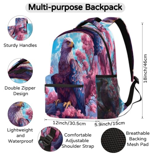 Sac à dos ordinateur portable avec imprimé floral arbre et aigles grande capacité - 2