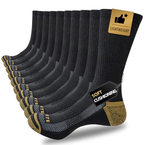 JOYNÉE 5/10 Pair Mens Lightweight Breathable Cushioned Athletic Crew Socks