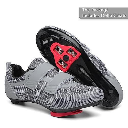 Image of Unisex Road Bike Cycling Shoes Compatible with Peloton Shimano SPD Bike Riding Shoes for Men Women, 3 Straps, Pre-Installed Delta Cleats for Indoor Outdoor Cycling Biking