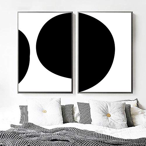 Abstrait Murale Art Toile tableau Peinture Noir Blanc Demi Cercle Minimaliste Affiches Et Moderne Murale Tableaux Pour Salon Decoration 40X60 cm x 2 Pas Encadrée Cover