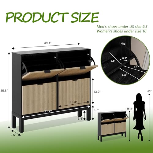 GAOMON Shoe Cabinet with 4 Flip Drawers, Entryway Cabinet with Adjustable Shelves, Accommodate 16 to 20 Pair of Shoes, Space-Saving Slim Shoe Cabinet for Entryway, Hallway, Front Door, Black Oak