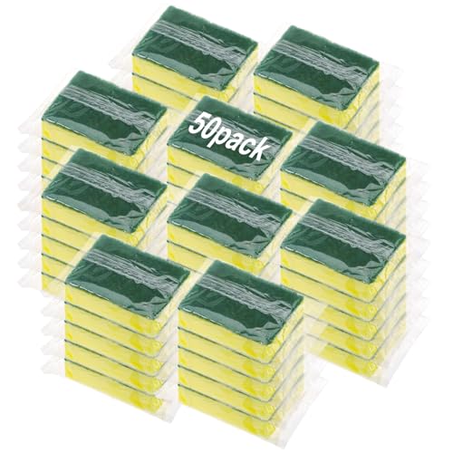 Image of 50 Pcs Individually Wrapped Sponges for Airbnb Apartment Green | Uncompressed Non Scratch Scrouing Sponges for Household Cleaning Dishes Kitchen Car Bike