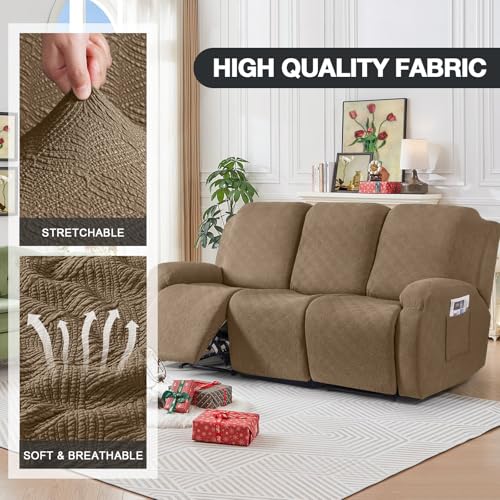 Image of Timeles Recliner Covers for 3 Seater Reclining Couch Covers Sofa Slipcover Furniture Protector for Dogs and Pets Stretch Soft Washable (Three-Seater, Light Brown)