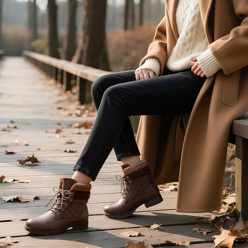 Image of STQ Womens Combat Boots Lace Up Ankle Booties With Side Zipper Fall Winter