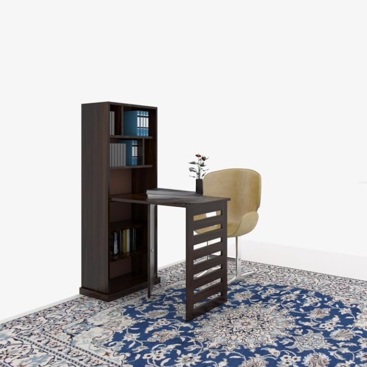 Image of SUNCOM Solid Sheesham Wood Foldable Study Table for Adults | Computer Table for Home | Office Table for Office Work | Work from Home Table with Door Cabinet & Shelf Storage | Rosewood, Walnut