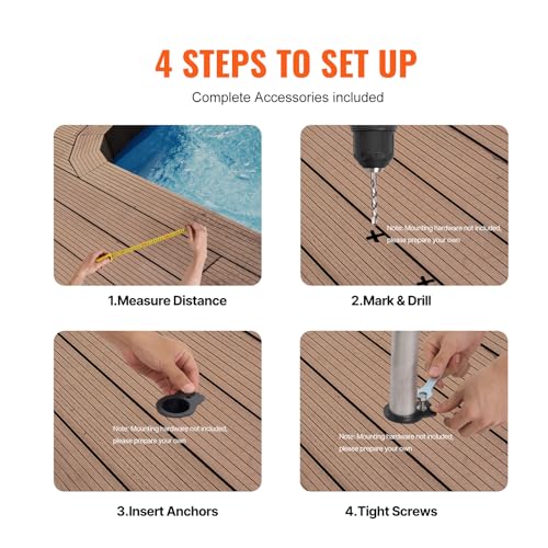 Image of VEVOR Pool Handrail,46 x 37 inch Pool Railing, Stainless Steel (Pre-Built) for Indoor /Outdoor Pools,Swimming Pool Railing for Decks,Rust-Proof Grab Bar with Blue Grip Cover&Accessories for Spas