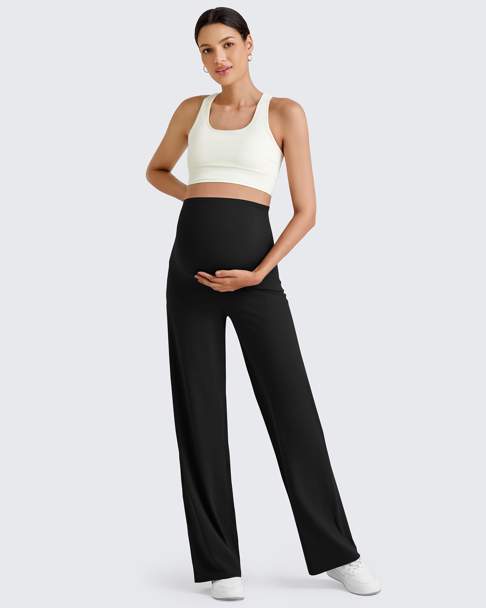 G4Free Umstandshose Damen Hohe Taille Yogahose Weites Bein Umstandsmode Lang Lose Freizeithose Sommer Stretch Hose für Schwangere