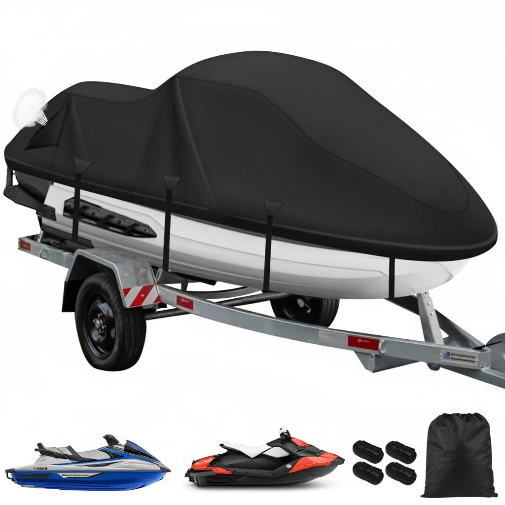 Housse pour Jet Ski 3 places, housse de protection pour jet ski 900D Seadoo, revêtement nano argent imperméable, boucles de protection contre le vent améliorées avec renfort en tissu triangulaire
