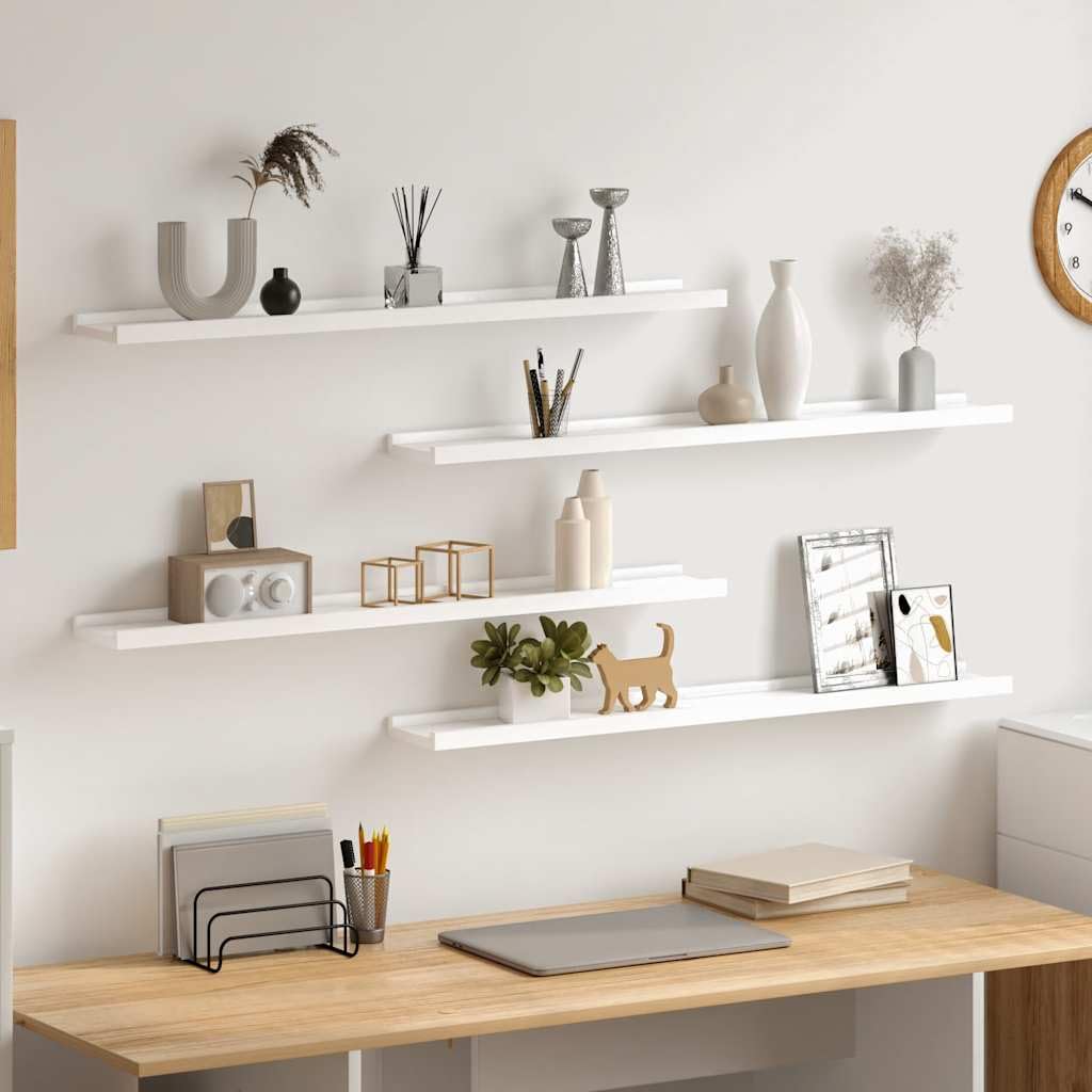Mangloder - 4 mensole da parete, in MDF, 80 x 9 x 3 cm, sospese, moderne, per soggiorno, camera da letto, cucina, ufficio, salvaspazio, per libri, piante e decorazioni, colore: bianco