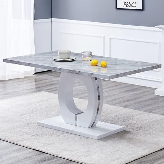 Furniture In FashionHalo Dining Table Family Kitchen Dining Living Durable Modern Wooden Multi-Purpose Space-Saving Easy Assembly 4-6 Seater Magnesia Marble Effect High Gloss W160cmxD90cmxH76cm