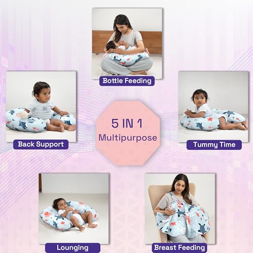Image of Wakefit Nursing Pillow with Cape for Breastfeeding & Baby Care | 5 in 1 Feeding Pillow with 100% Cotton Removable Cover | Super Soft & Machine Washable | Coral Dive