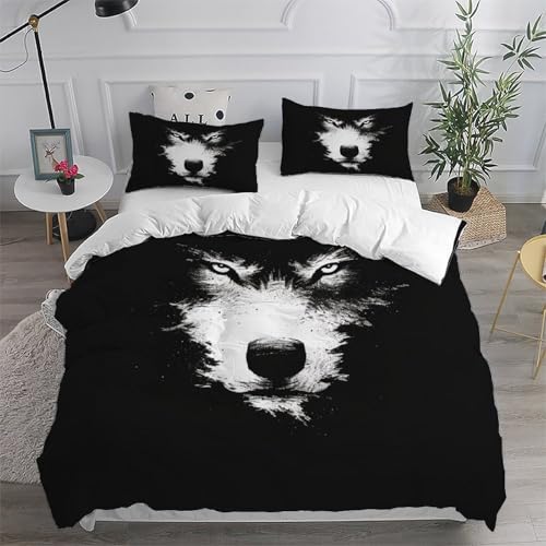 Housses de couette 3D loup noir en microfibre durable pour lit 2 personnes - 6