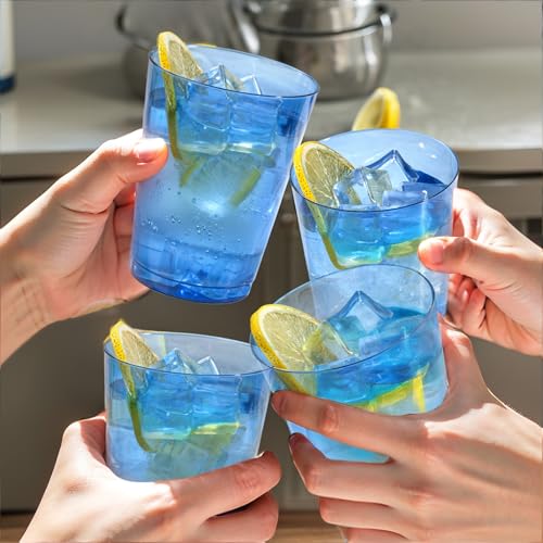 Image of DaYammi 100 Pack Clear Blue Plastic Cups 10 Oz - Heavy Duty Blue Disposable Cups,blue Party cups Disposable Tumblers for Wedding,Birthday,Cocktails & Celebrations Reusable Drinking Glasses