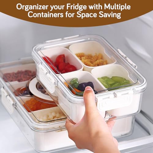 Image of HOKIPO Fridge Storage Containers with 4 Partition - BPA Free Food Grade Plastic Storage Containers for Refrigerator & Freezer | Fresh Vegetable Crisper Box & Kitchen Storage Set (AR-6106)