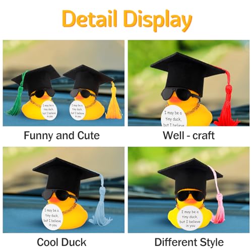 Image of wonuu Graduation Rubber Duck Car Ornament, Cool Car Dashboard Decorations, Funny Car Accessories for Graduation Gift, Red