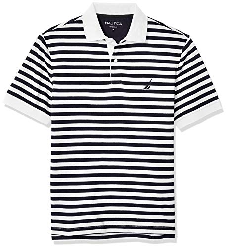 Nautica Men s Classic Fit 100% Cotton Soft Short Sleeve Stripe Polo Shirt, Bright White, XX-Large
