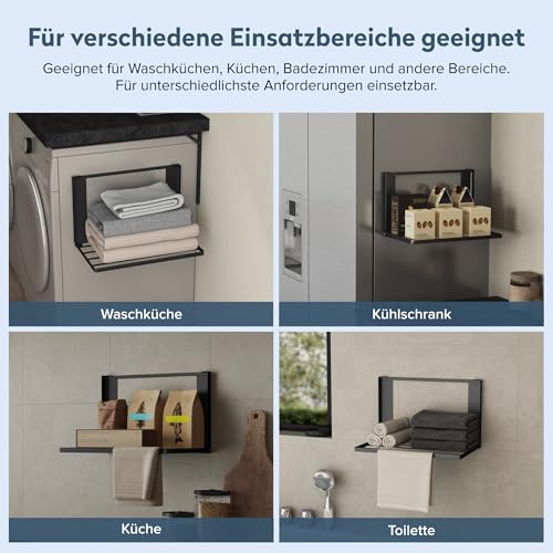 doporro Handtuchhalter ohne Bohren, Handtuchhalter magnetisch als Magnet Regal Waschmaschine, selbstklebend und bohrfreie Montage, Handtuchhalter Wand klappbar für Bad Küche, Matt Schwarz, Folda-01