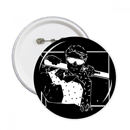 Vêtement triste ? Ski illustration badge rond noir pour personnaliser vos vestes