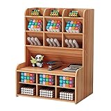 Boîte de Rangement en Bois Multifonction pour Stylos à la Maison Organiseur de Bureau Grande Capacité Boîte de Rangement Multifonctionnelle de Support de Stylo pour Maison Bureau Ecole (Cerisier)