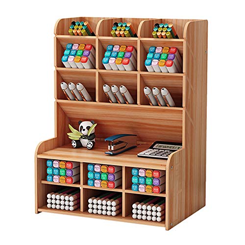 Boîte de Rangement en Bois Multifonction pour Stylos à la Maison Organiseur de Bureau Grande Capacité Boîte de Rangement Multifonctionnelle de Support de Stylo pour Maison Bureau Ecole (Cerisier) Cover