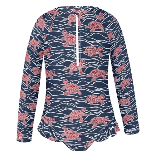 Sea Turtle Red Girls Long Sleeve Rashguard Swimsuit UV Protection One-Piece Swimwear Bathing Suit B04036692
