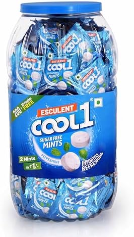 COOL1 Mints Sugar-Free Peppermint Flavour (Sachets in Jar packing) | 220 Sachets of 2 Mints Each | 220 grams per Jar