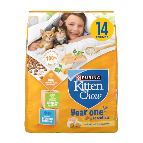 Purina Kitten Chow Year One Essentials with Real Chicken High-Protein Complete and Balanced Dry Kitten Food with Essential Nutrients - 14 lb. Bag