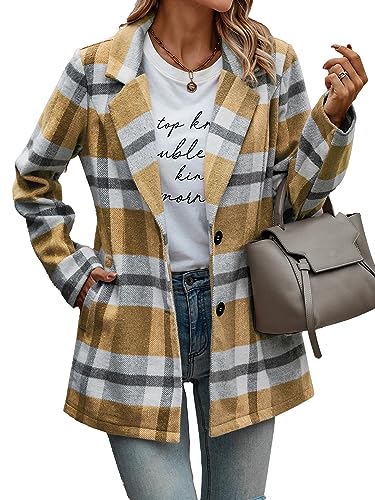 PRETTYGARDEN Women Plaid Shacket Jacket Trendy Fall Casual Button Wool Blend Tartan Trench Coat Winter Clothing with Pockets