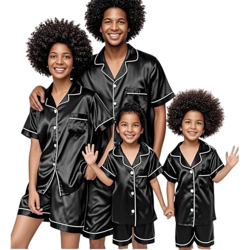 Matching Silk Pajamas Set for Family Summer Short Family Matching Sleepwear Suits Couple Satin Pjs Set