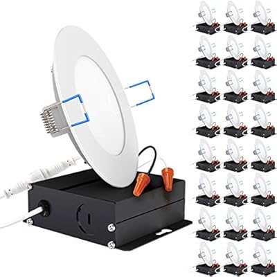 Sunco 24 Pack 4 Inch Ultra Thin LED Recessed Ceiling Lights Slim, 5000K Daylight, Dimmable, 10W, Wafer Thin, Canless with Junction Box - ETL T24