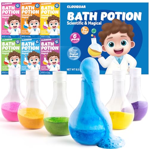 CLOUQUAR Kids Bath Bomb Potions 6 Pack Non-Toxic Fizzy Bubble Bath Explosions Colorful Burst Bath Potions for Kids Scientific & Magical Bath Time Buddy Fun & Educational Bubble Bath