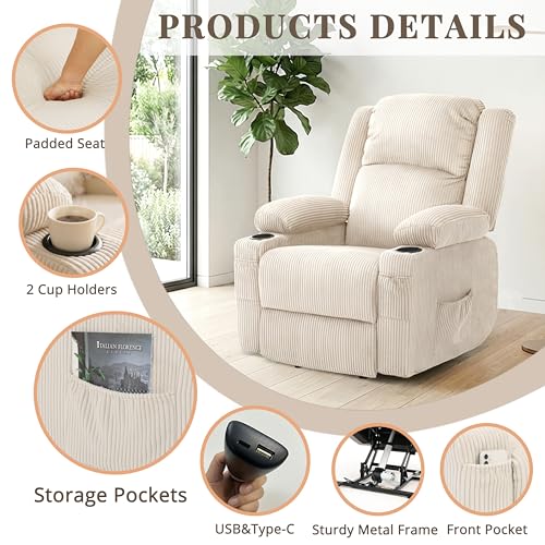 Sillón Relax Plegable Tela Corduroy Crema miniatura 3