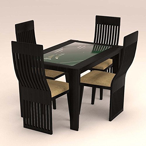Caspian Furnitures Furnitures Stripe Styled 4 Seater Dinning Set with Glass Table Top Amazon