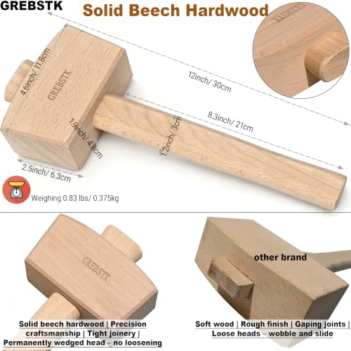 Image of GREBSTK Unfinished Solid Beech Wood Mallet for Home Bartending & Workshop | Unfinished Natural Wood, Sweat-Absorbing Non-Slip Grip, Raw Tactile Texture, No Varnish or Oil, Precise Control for Tasks