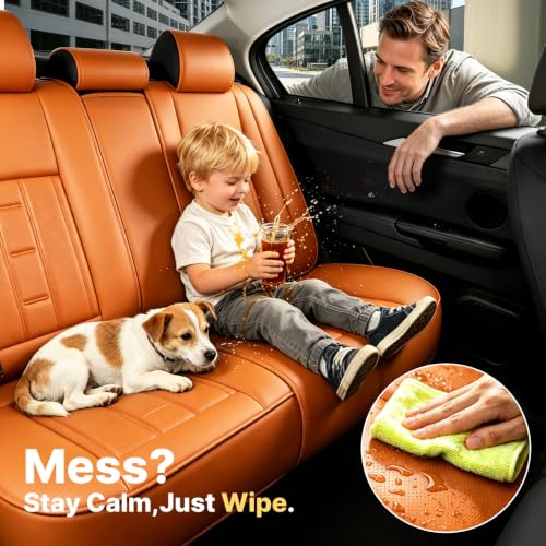 Image of Car Seat Covers Full Set for Toyota RAV4 1999-2025 Orange (5 Pack) | Waterproof car seat cover, anti-slip, breathable. Airbag compatible. Seat heating works. Easy clean. Durable stitching.