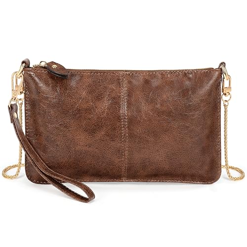 Image of YALUXE Genuine Leather Wristlet Handbags Purses Cell Phone Pocket Clutch Wallet Crossbody Bags for Women