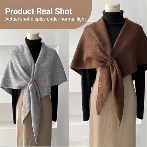 Wool Knotted Shawls, Women'S Solid Color Wool Blend Shawl, Knitted Triangle Sweater, Winter Fall Evening Casual Outerwear3