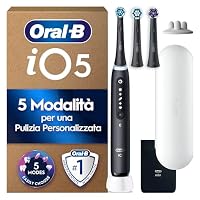 Oral-B iO 5 Spazzolino Elettrico, con 3 Testina di Ricambio, Custodia, Nero - 3 Testine di Ricambio...