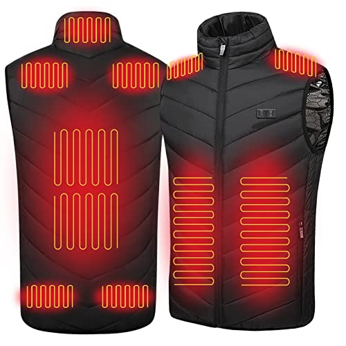 Gilet elettrico riscaldato, giacca riscaldante a 3 temperature con 13 zone riscaldate, per uomini e donne, per attività all'aperto, sci, pattinaggio, Nero , S