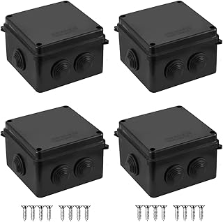 Pack of 4 Black IP65 Junction Box, ABS Plastic Outdoor External Electrical Enclosure Box, Universal Weatherproof Surface Mounted CCTV Junction Boxes (100x100x70mm) – AVARTEK (Black)