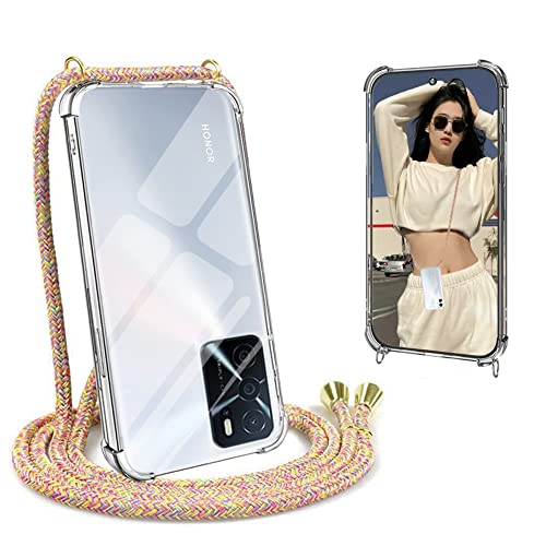 Coque avec Cordon Compatible avec Oppo A54S/OPPO A16S/A16, Housse Transparent Antichoc TPU Silicone Case, Réglable Smartphone Collier Etui avec Lanière Coque pour Oppo A54S/OPPO A16S/A16, Iridescent